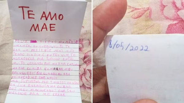 CARTA FOI ÚLTIMO PRESENTE EM HOMENAGEM AO DIA DAS MÃES DEIXADO POR FILHA ESTUPRADA E MORTA PELO EX-PADRASTO: 'EU SEMPRE LEIO', DIZ MÃE